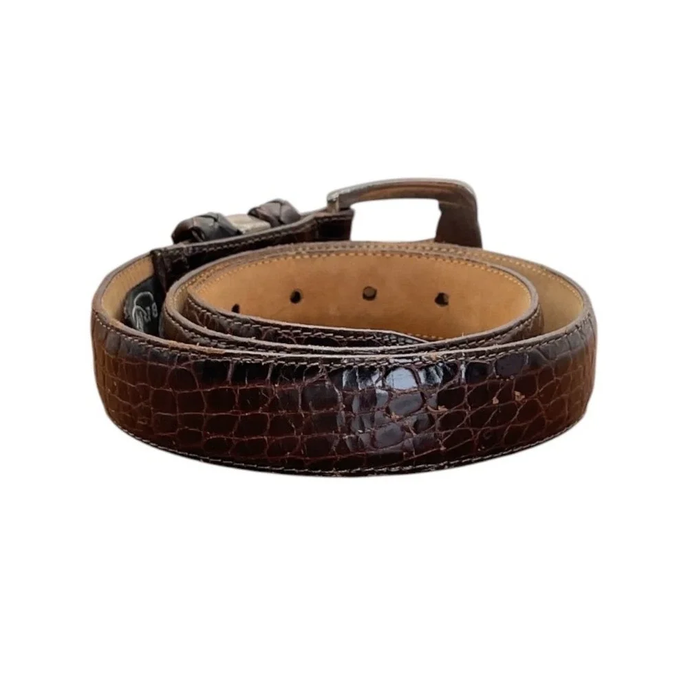 Brighton Womens Dark Brown Croc Embossed Leather Western Belt‎ Silver Buckle M
